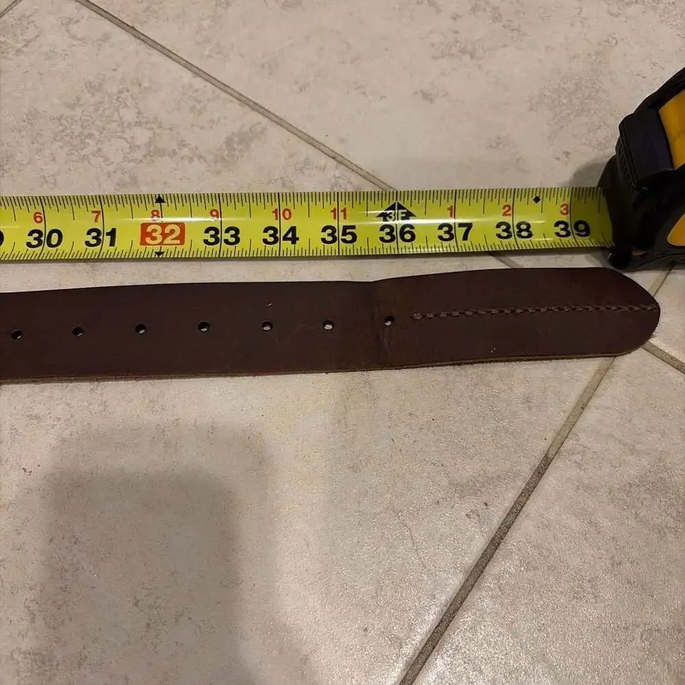 American Eagle Outfitters Men's Distressed Brown Leather Belt with Square Buckle